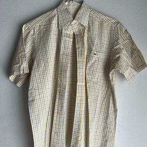LACOSTE Dress Shirt: Blue and Yellow, Size 40 (L)